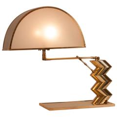 Mid-Century French Brass Yacht Lamp with Sandblasted Glass Shade