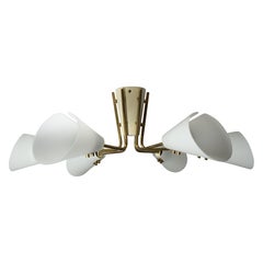 Itsu Brass frame with Opaline Glass Chandelier by Itsu, Finland 1960