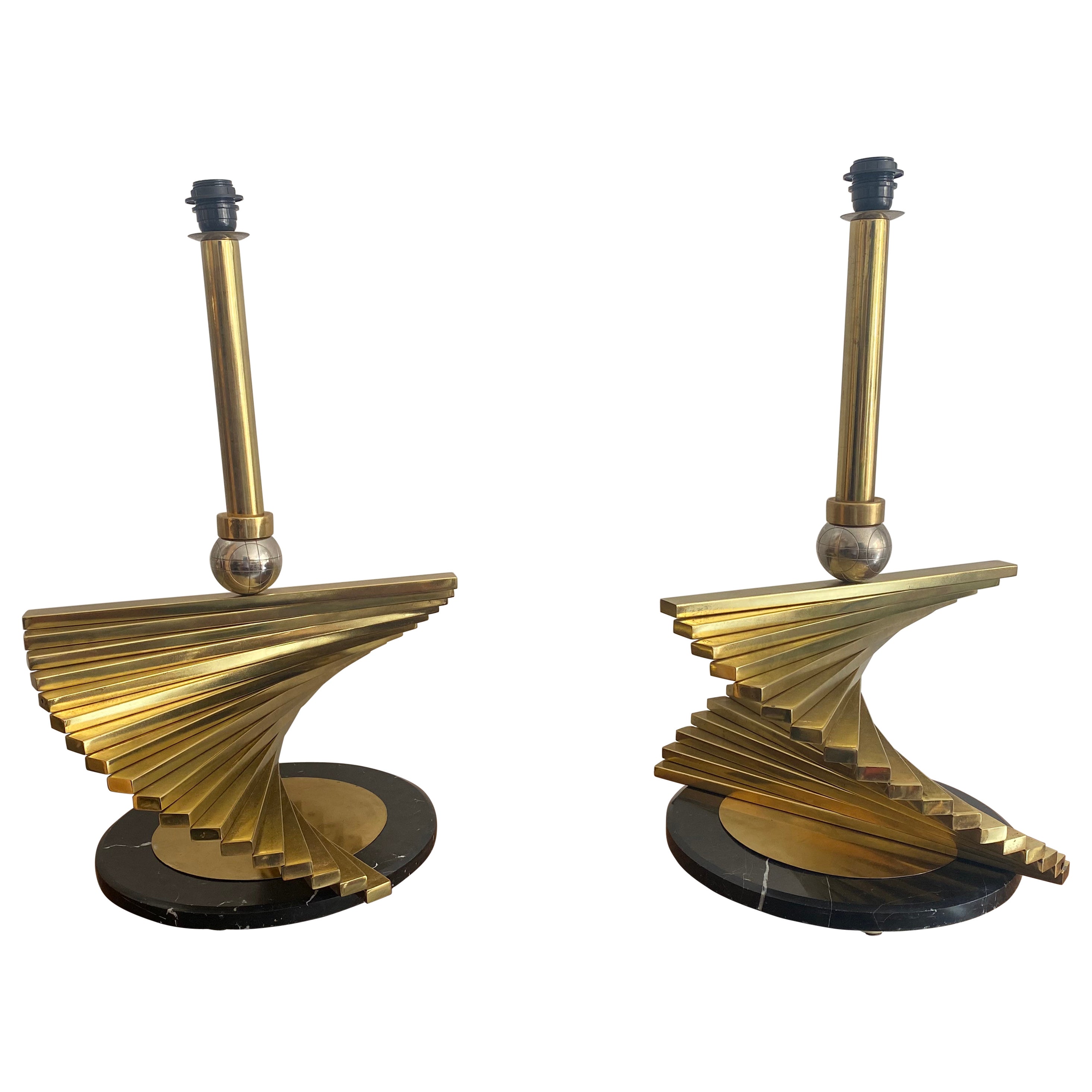 Sciolari Brass Marble XXL Table Lamps Crespi Style 1970s Hollywood Regency Italy