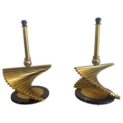 Sciolari Brass Marble XXL Table Lamps Crespi Style 1970s Hollywood Regency Italy