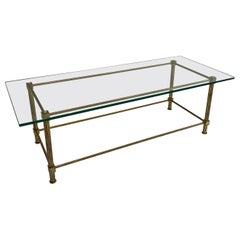 Aldo Tura Brass Glass Top Rectangular Coffee Table 1960s Italy Hollywood Regency