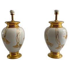 Maison Le Dauphin XL lampes de table en céramique dorée Hollywood Regency France, années 1990