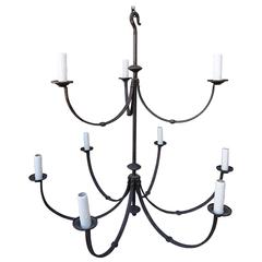 Monumental Wrought Iron Two-Tier Chandelier