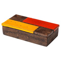 Aldo Londi Bitossi Box, Keramik, Mondrian, Abstrakt, Rot, Gelb, Signiert