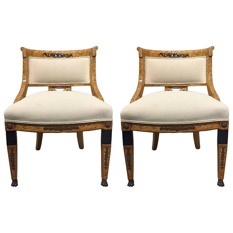 Pair of French Empire Style Side Chairs For Sale at 1stdibs