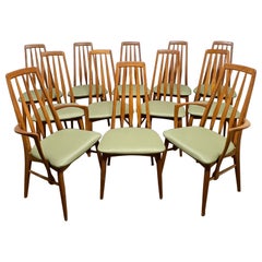 Conjunto de doce sillas de comedor danesas "Eva" de teca, de Niels Koefoed para Hornslet