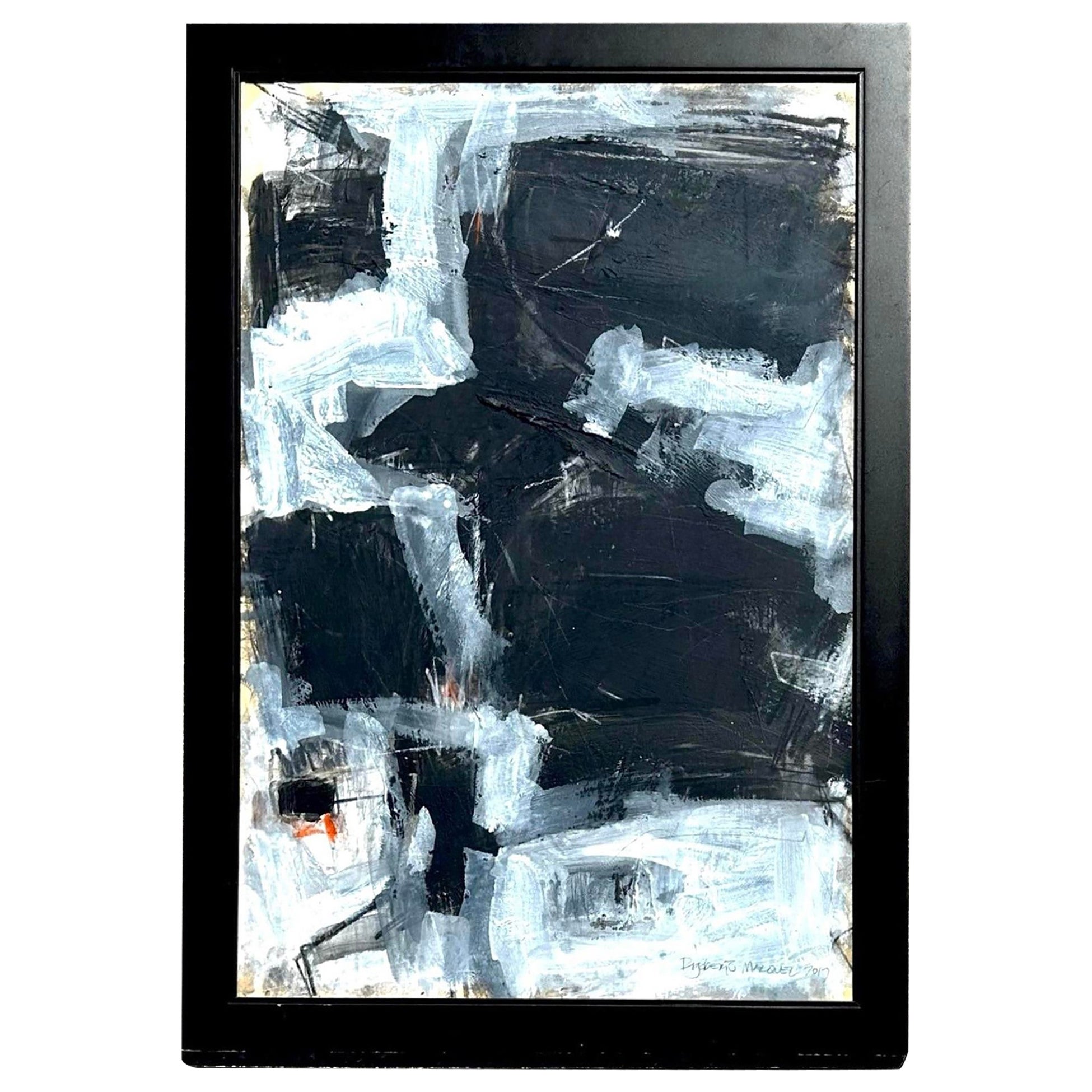 Acrílico y Pastel Abstracto sobre Lienzo Firmado Vintage