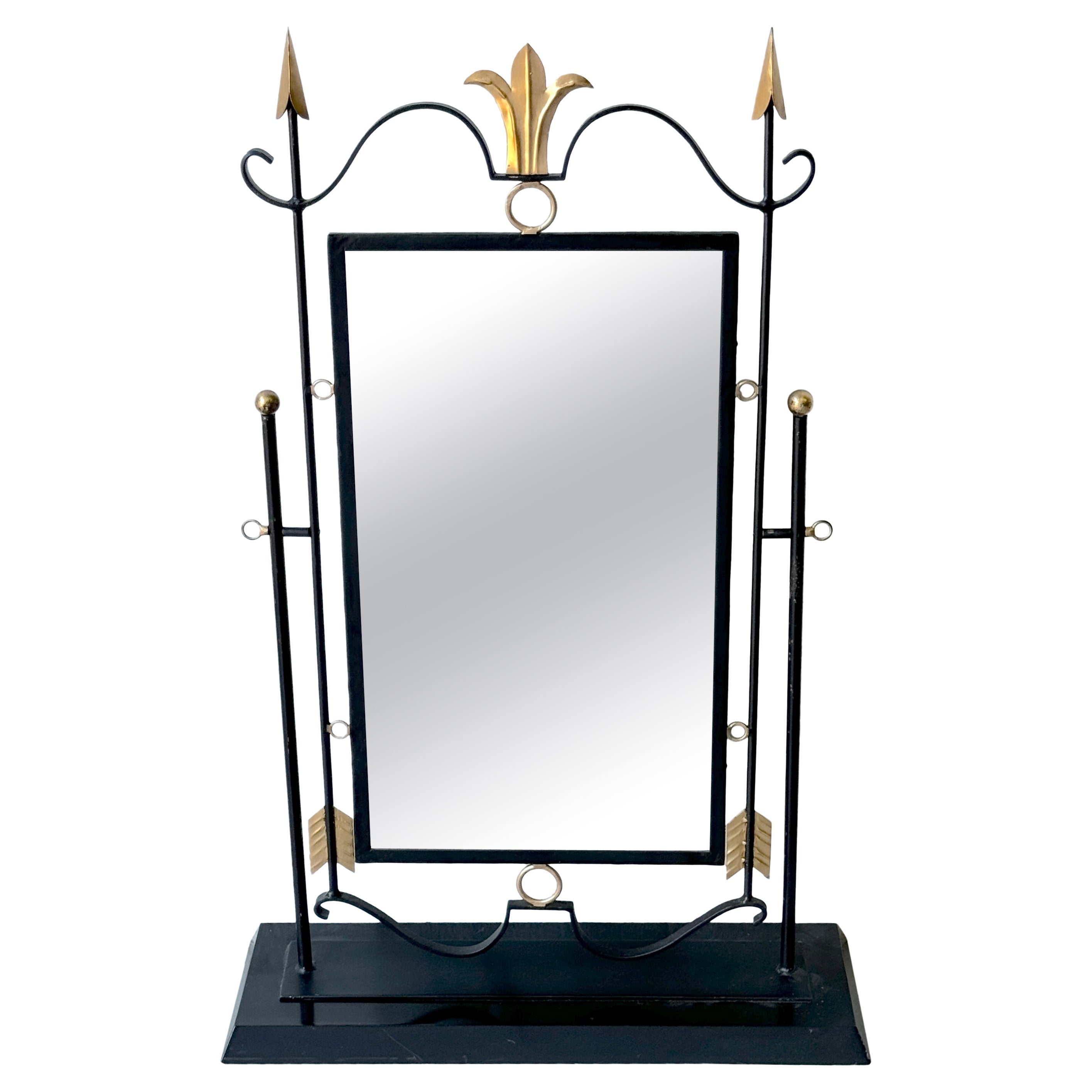 Espejo de mesa de hierro forjado dorado de estilo neoclásico moderno francés en venta