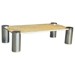 The Moderns Moderns '70s  Table basse italienne chromée avec plateau en marbre