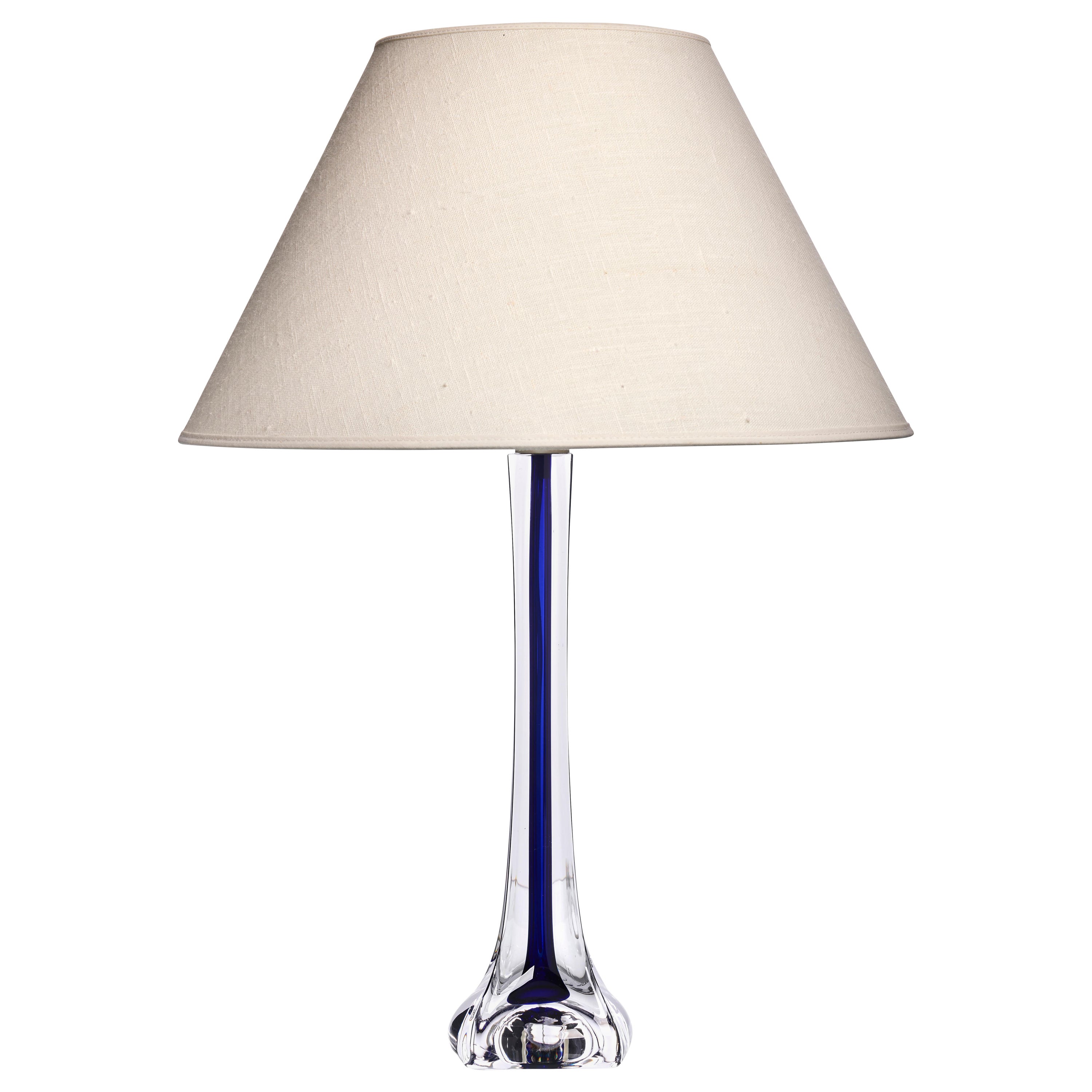 Lampe de bureau en verre bleu de Paul Kedelv pour Flygfors, années 1960