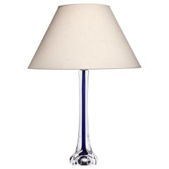 Lampada da tavolo in vetro blu di Paul Kedelv per Flygfors, anni '60