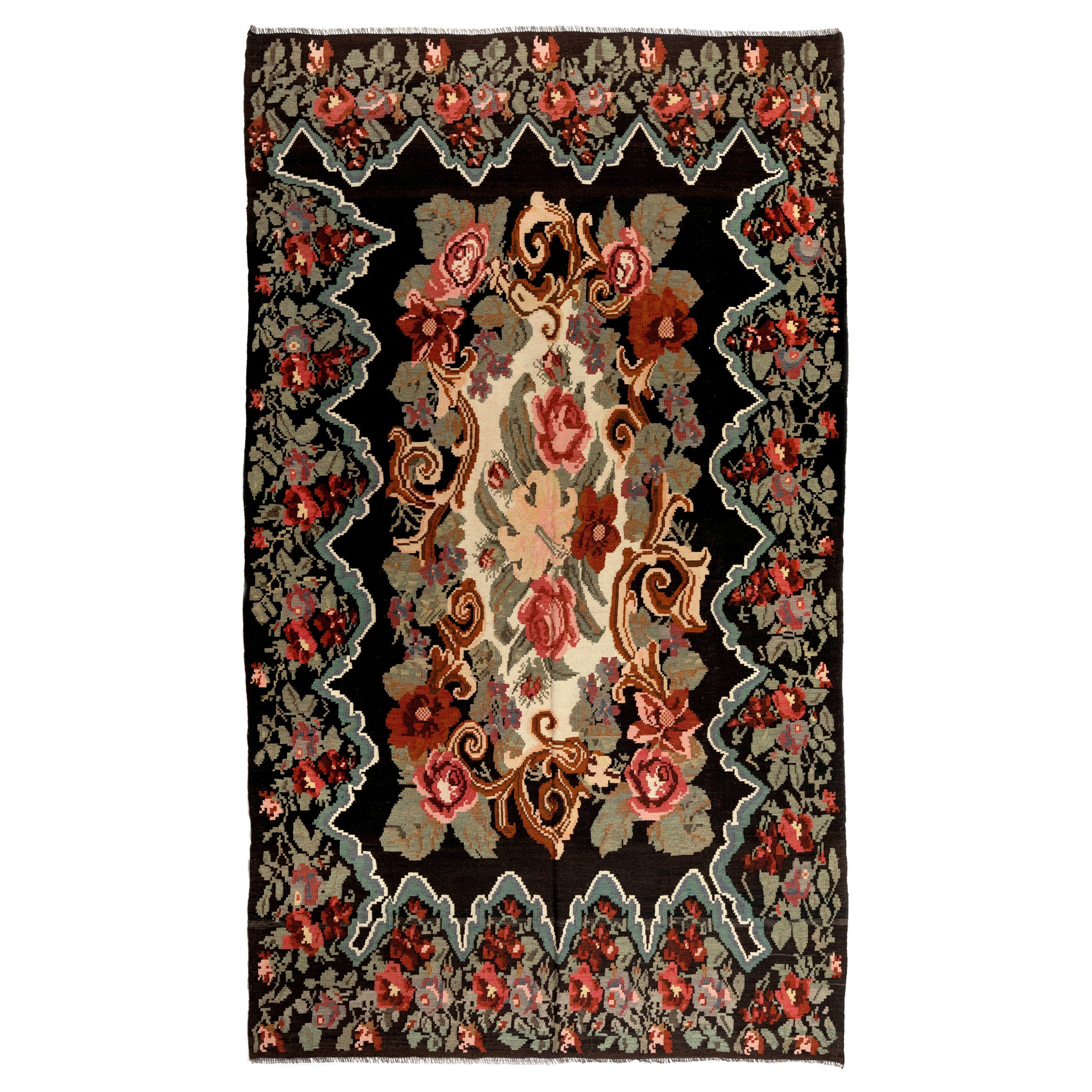 6.6x11 Ft Decorative Handmade Bessarabian Kilim, Floral Rug. Tapisserie vintage