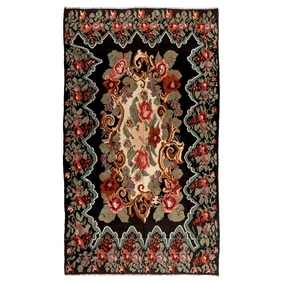 6.8x9.8 Ft Handmade Bessarabian Wool Kilim Rug, Vintage Floral Moldovan ...