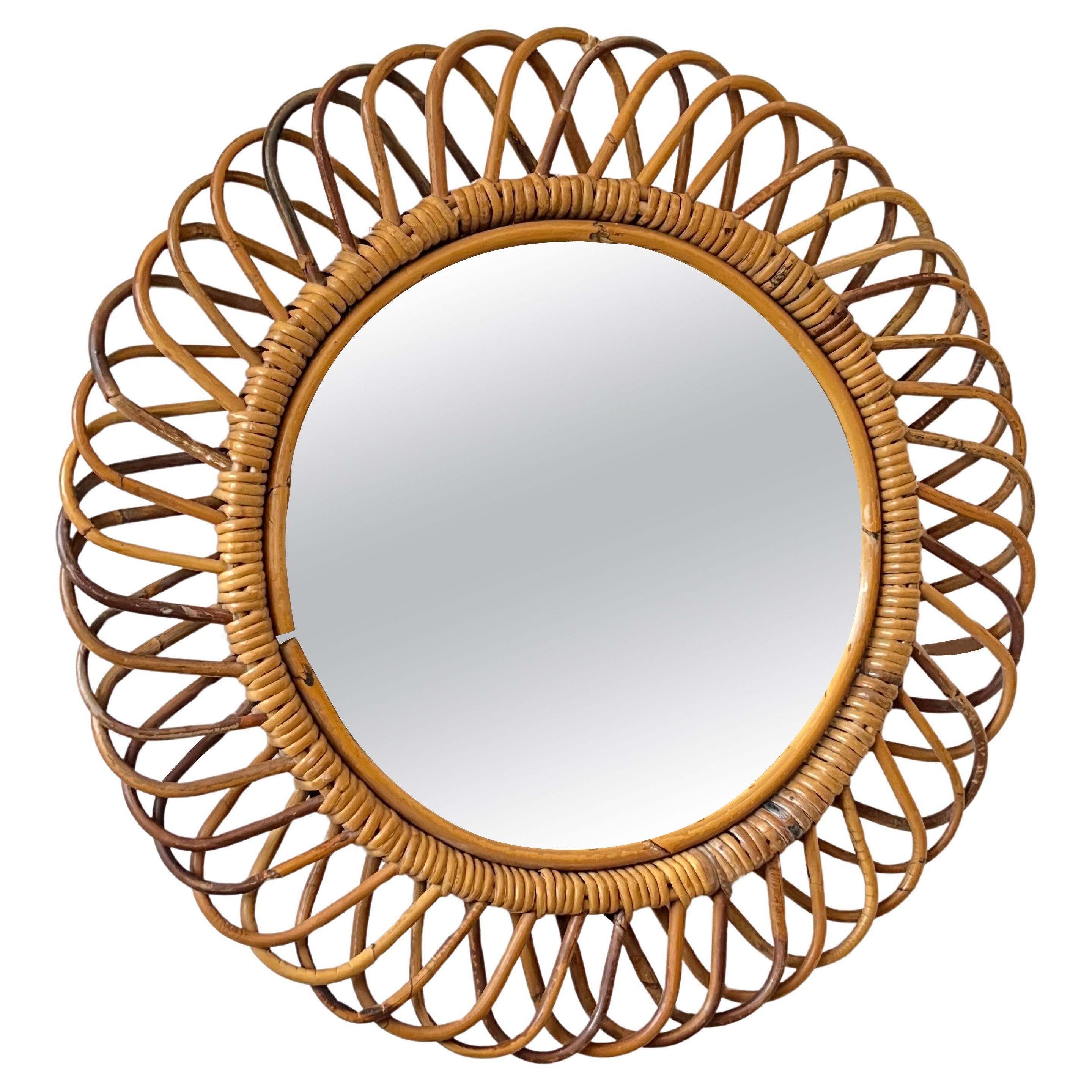 Specchio italiano di metà secolo in rattan e bambù di Franco Albini 1960s