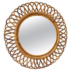 Vintage Mid-Century Italian Rattan And Bamboo Mirror by Franco albini 1960s