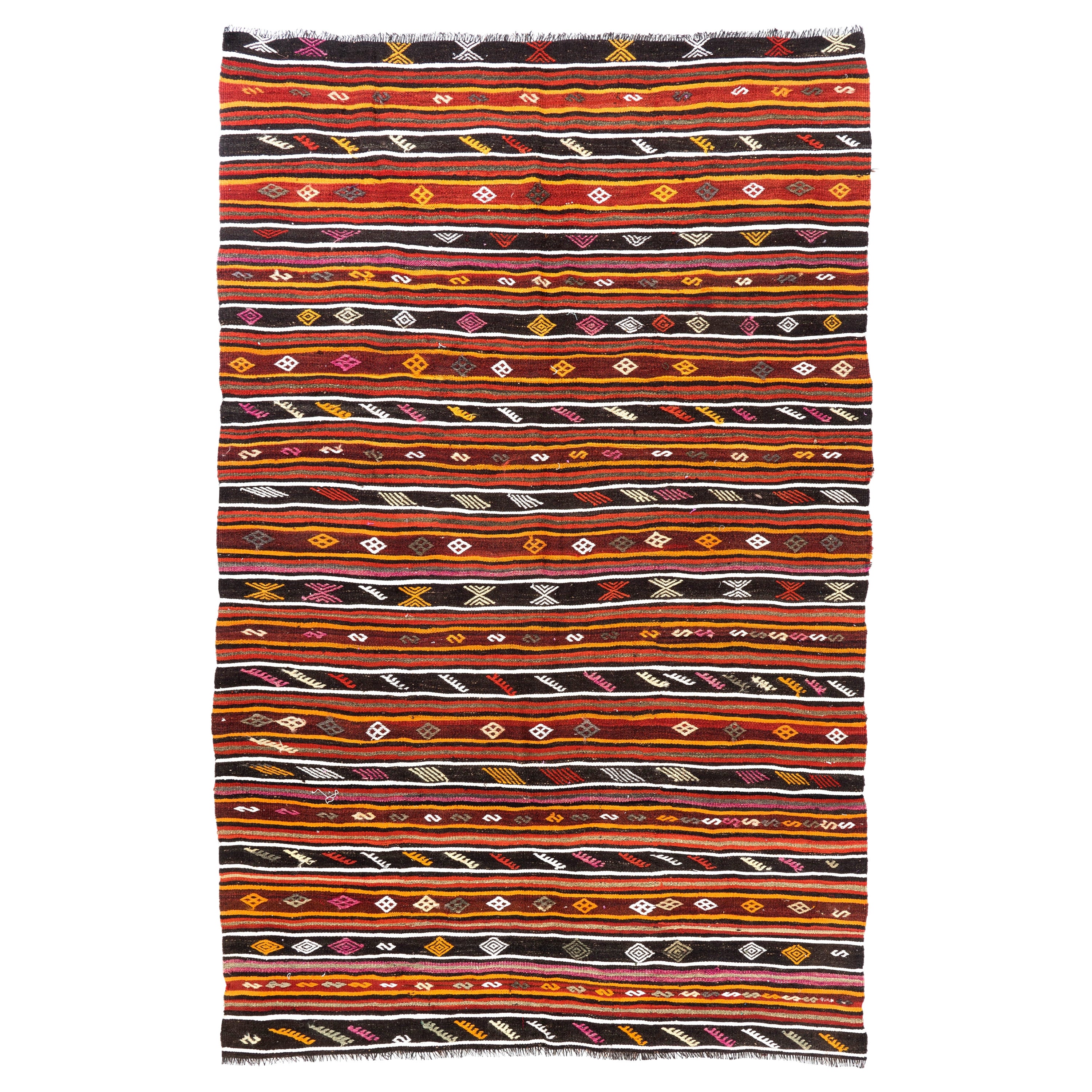6.7x10 Ft Vintage Striped Kilim, Double Sided Flat-Weave Rug, Turkish Carpet
