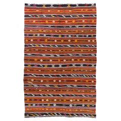 6.7x10 Ft Vintage Striped Kilim, Double Sided Flat-Weave Rug, Turkish Carpet
