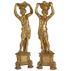 Fine Pair of Venetian Giltwood Figures, End of 17th Century