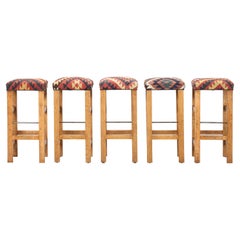 Bar Stools Set of (5) Antique Kilim Seats Hand-Made 40-50 Years Old, Restored
