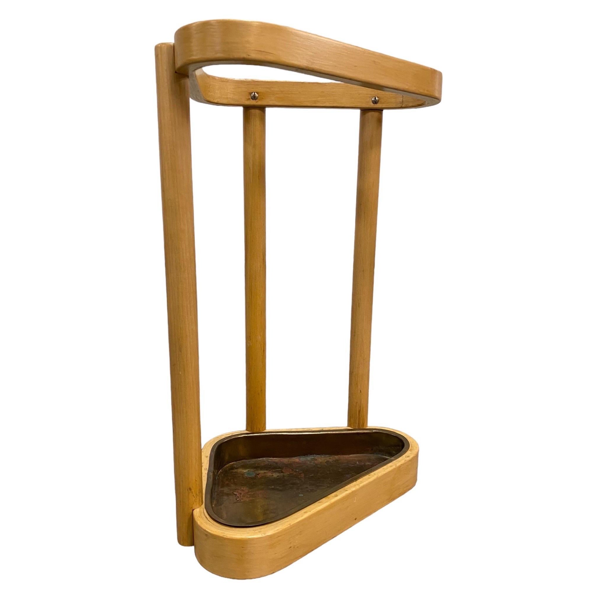 An Alvar Aalto Triangular Umbrella Stand in Birch and Brass, Artek 1960s