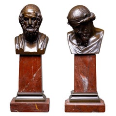19th Century Italian Pair of Bronze Busts of Homer - Antique Décor Sculptures