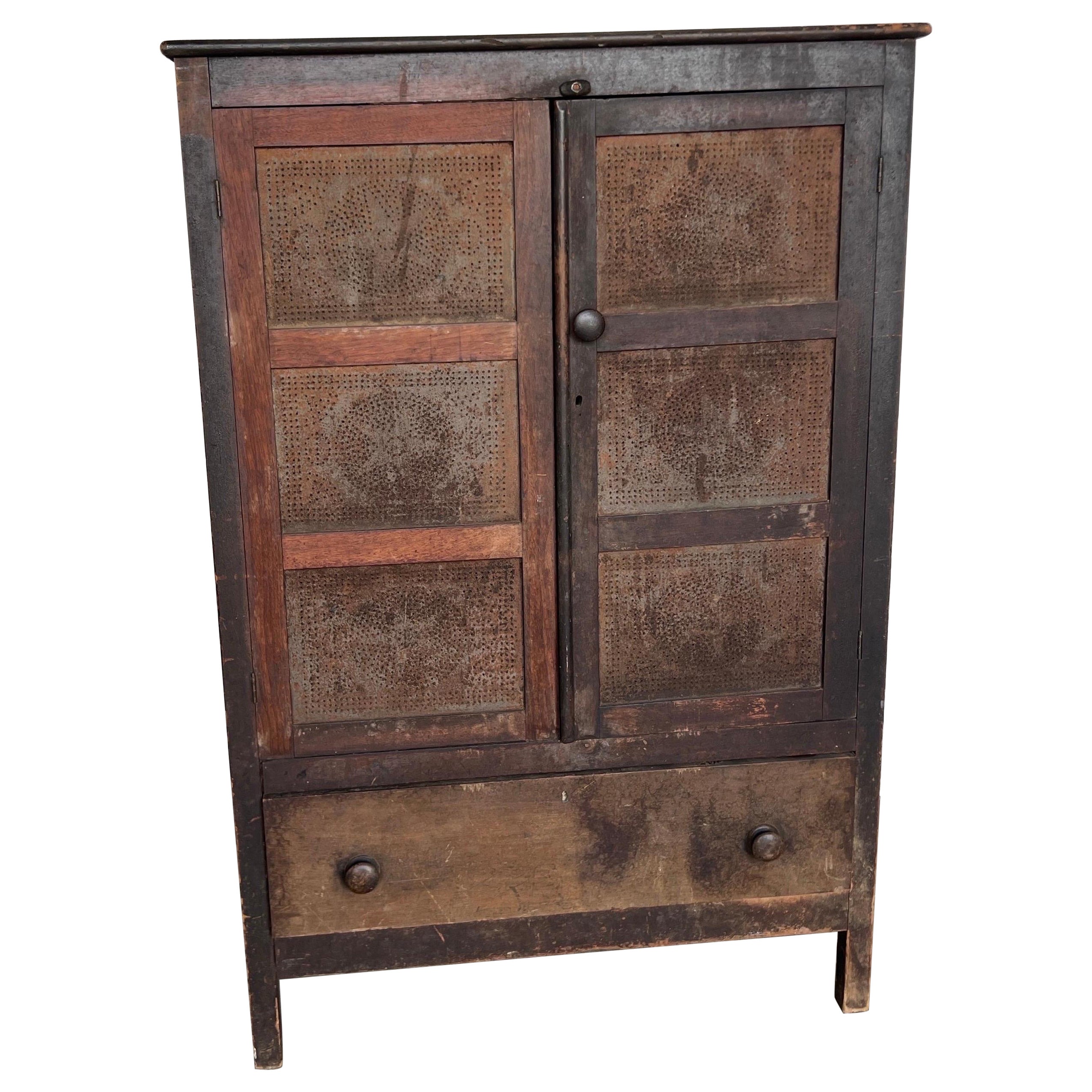 19th Century Virginia Walnut Pie Safe with Original Star Punched Tins