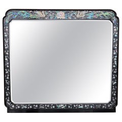 Chinese Export Black Lacquered Mirror with Inlays