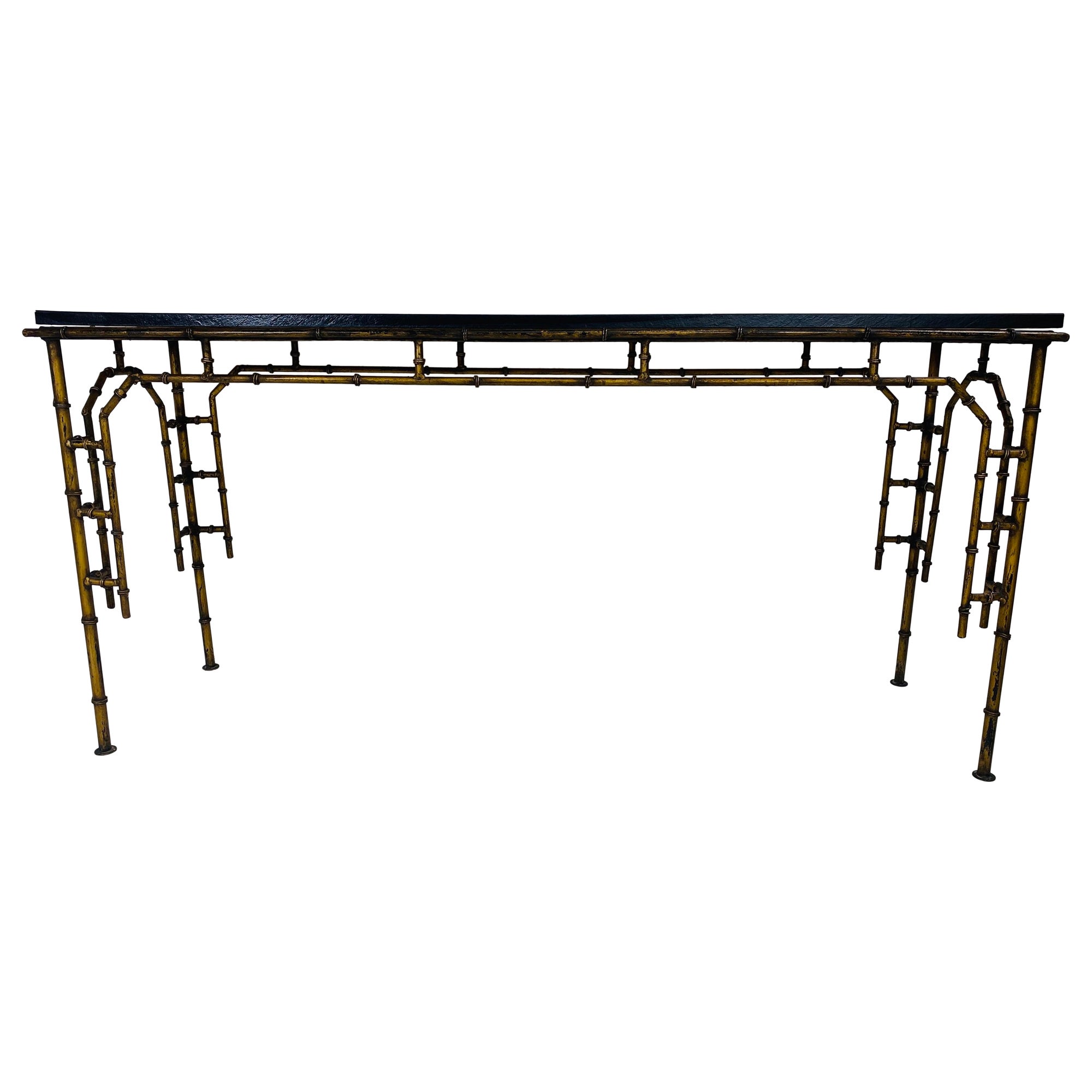 Mid-century vintage wrought iron faux bamboo console/sofa table