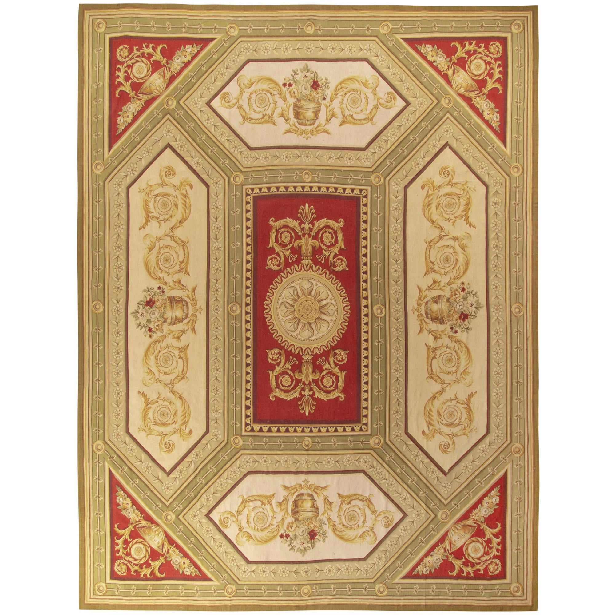 Rug & Kilim’s Aubusson Flat Weave Style Rug, Red and Green Floral Patterns.0