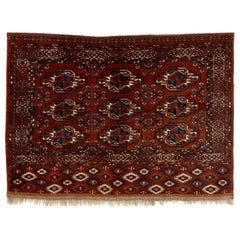 3 x 5 Antique Persian Turkmen Wool Rug In Rust Color With Allover Gul Pattern