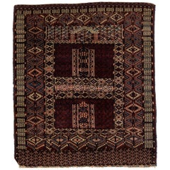 Antique Afghan Yamoud Burgundy Wool Rug Handmade With Allover Design