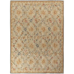 Tejido Plano Estilo Aubusson Francés, Beige/Marrón, Estampado Floral, de Rug & Kilim
