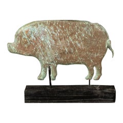 20th Century Copper Pig Weathervane Mounted on Wood Base