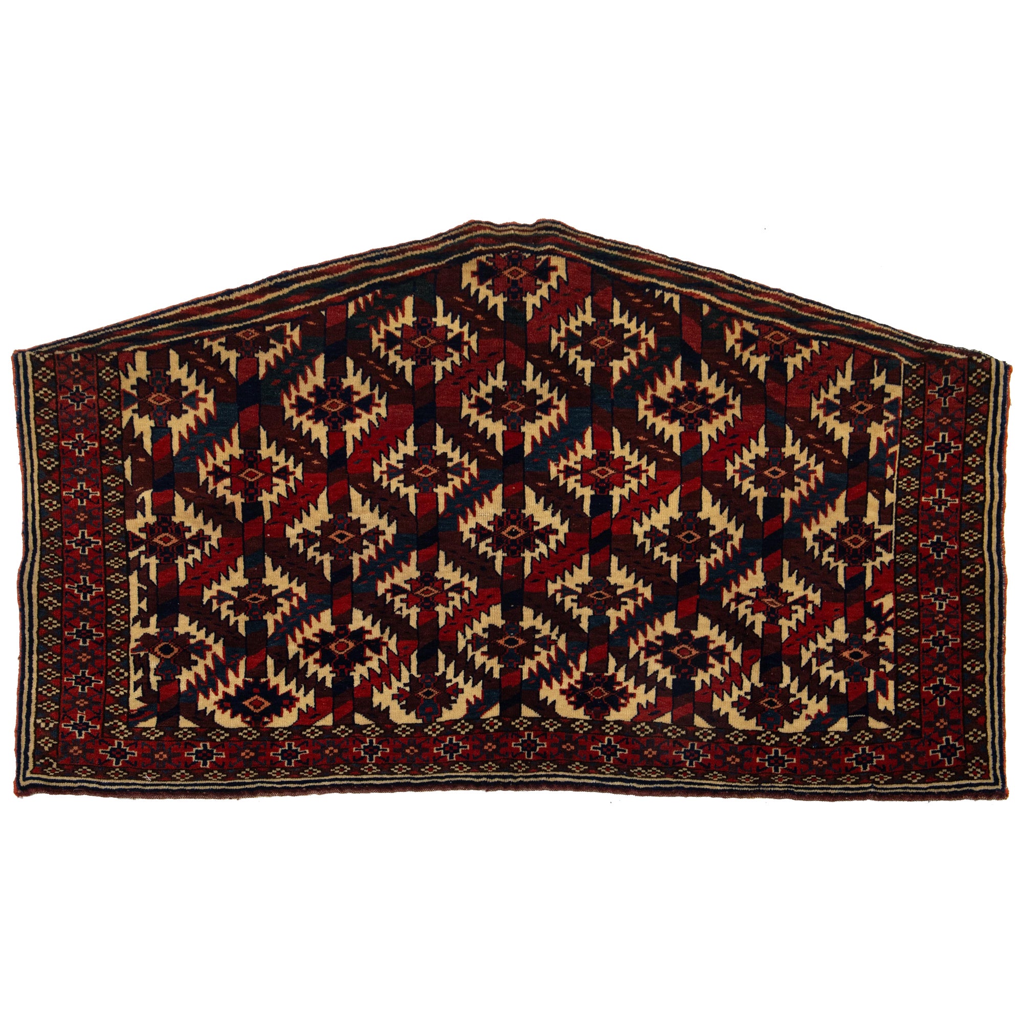 Tapis afghan ancien Yamoud bourgogne en laine des années 1900 fait à la main avec motif sur toute la surface