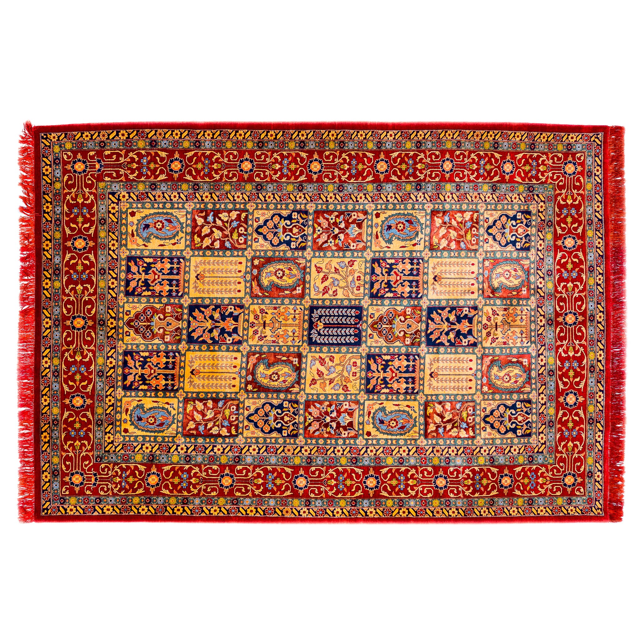 Tappeto persiano Vintage Bakhtiari con diseño Four Seasons con seta, extrafino