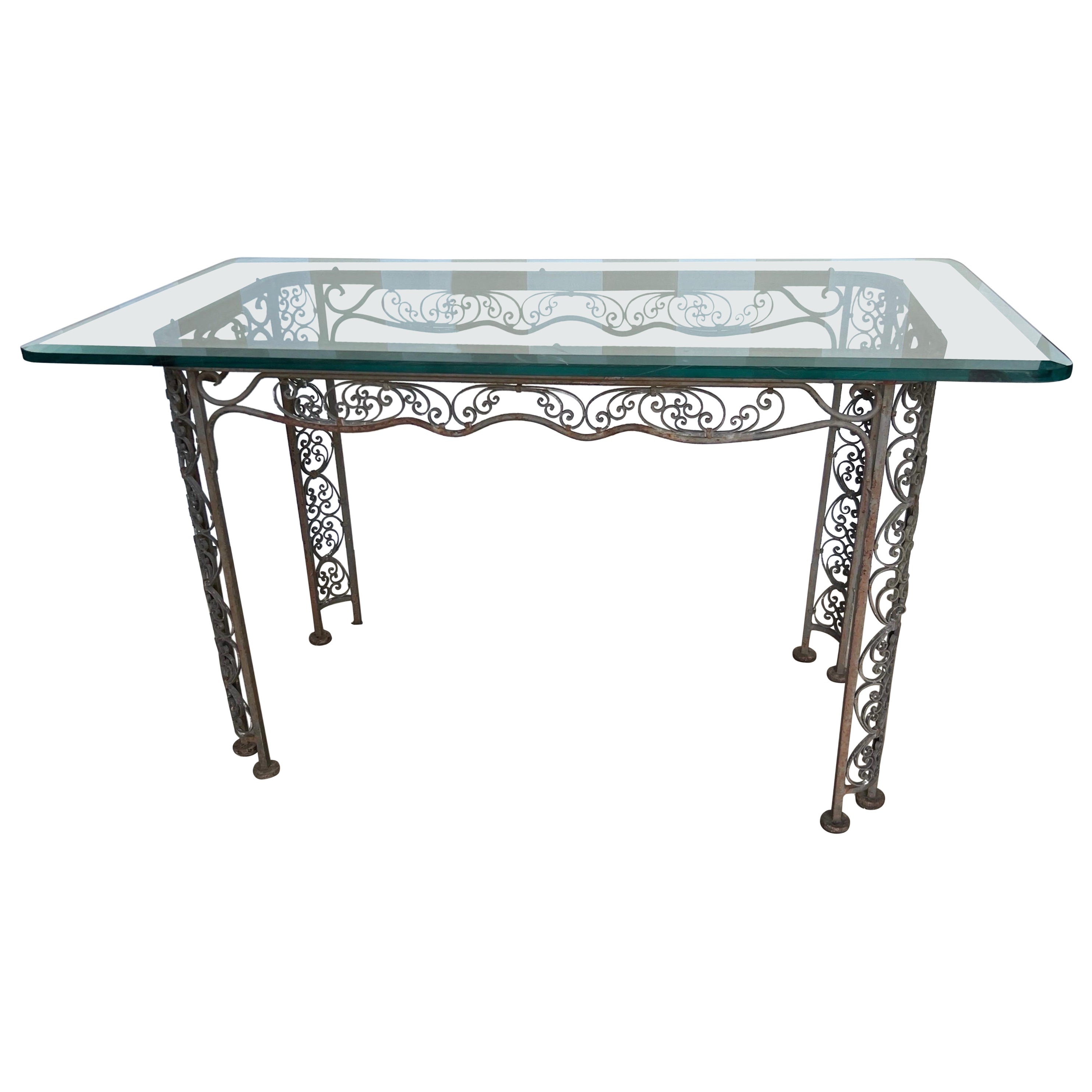 Early 20th Century Glass Top Iron Table