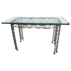 Early 20th Century Glass Top Iron Table