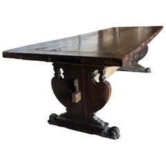 Antique Early 18th Century Italian 9' Inlaid Walnut Dining Table