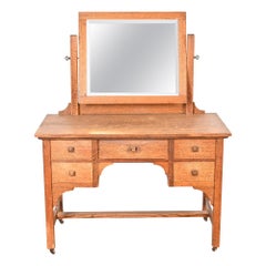 Gustav Stickley Style Mission Oak Arts & Crafts Dressing Table With Mirror