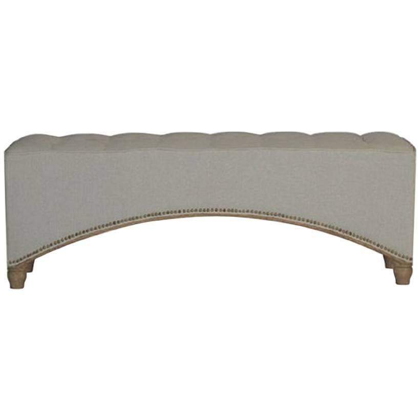 Fabric and Oak Tufted Bench For Sale