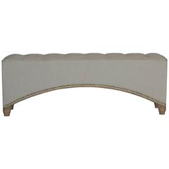 Fabric and Oak Tufted Bench