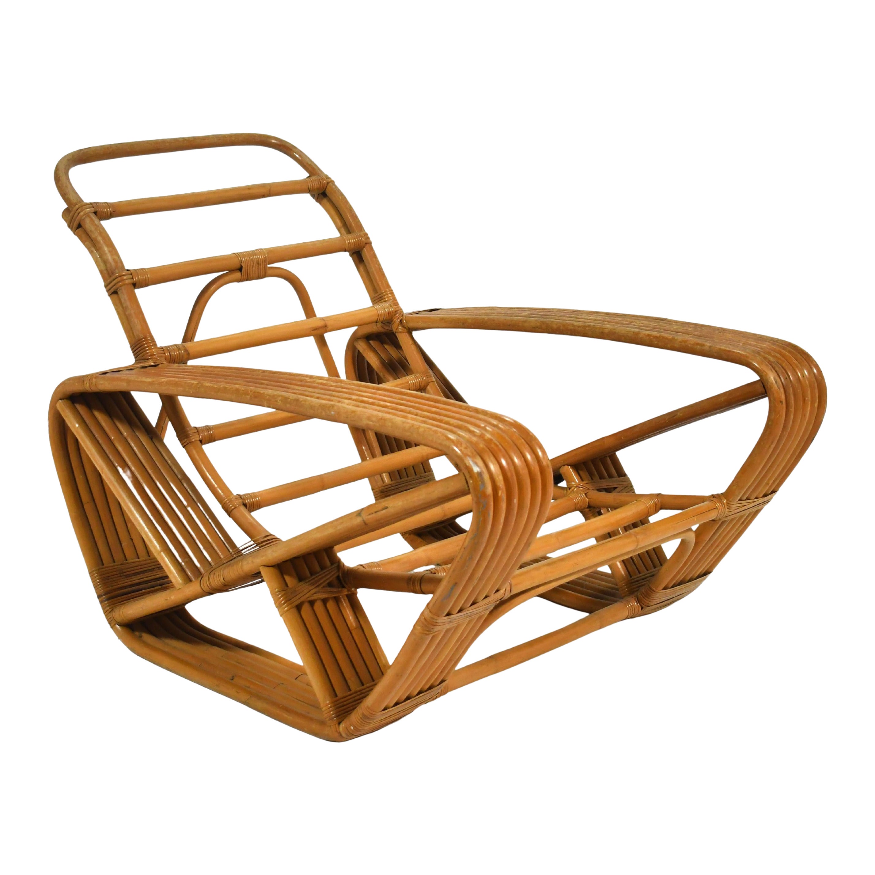 Paul Frankl 6 Band Rattan Pretzel Arm Chaise