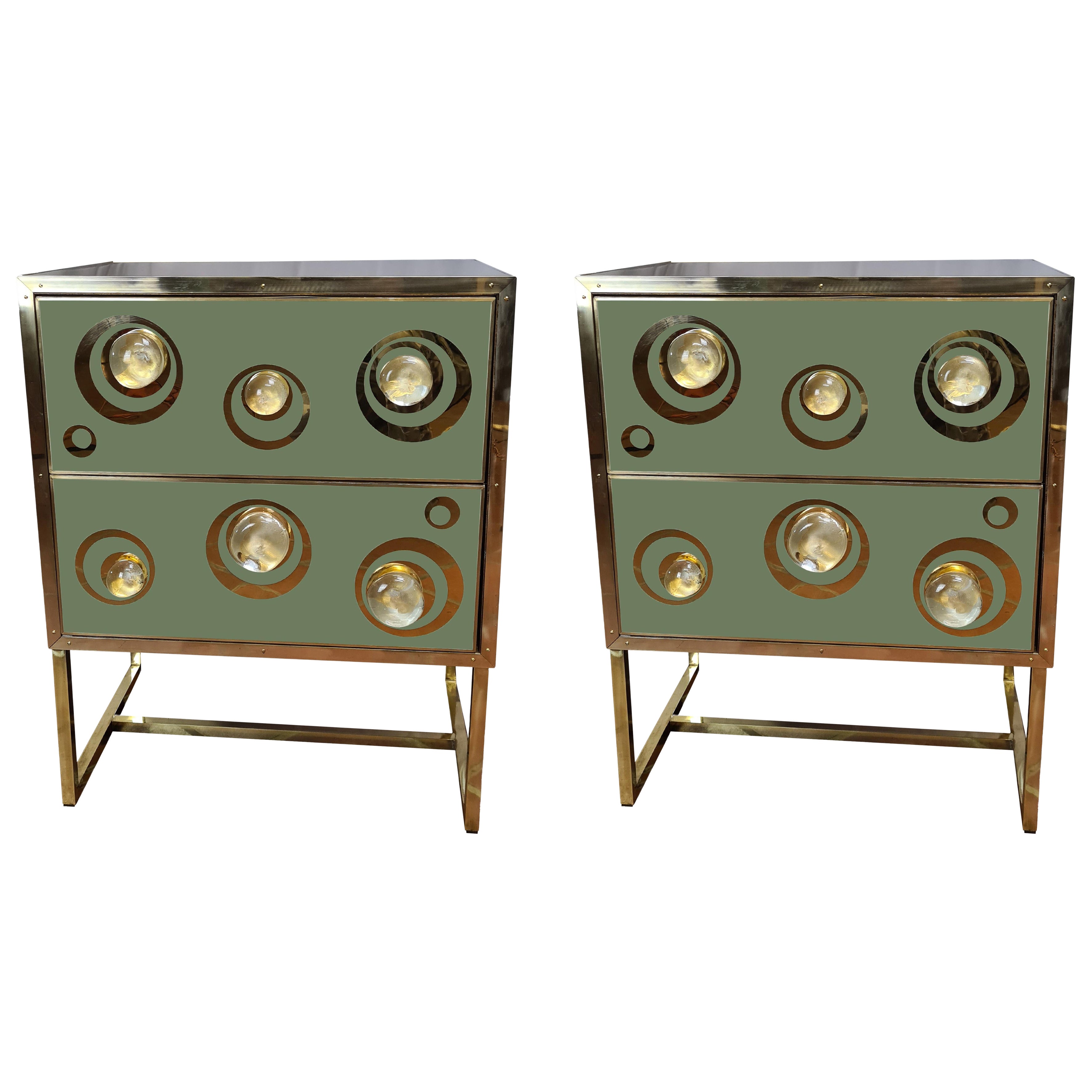 Pair of Green Bedside Tables with Spheric Murano Glass Jewellery Available