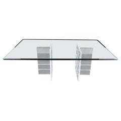 Thick Polished Lucite Double Base 3/4" Thick Rectangle Glass Top Dining Table