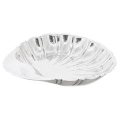 Signed Cartier Hand-Hammered Sterling Silver Shell Shaped Bowl or Vide Poche