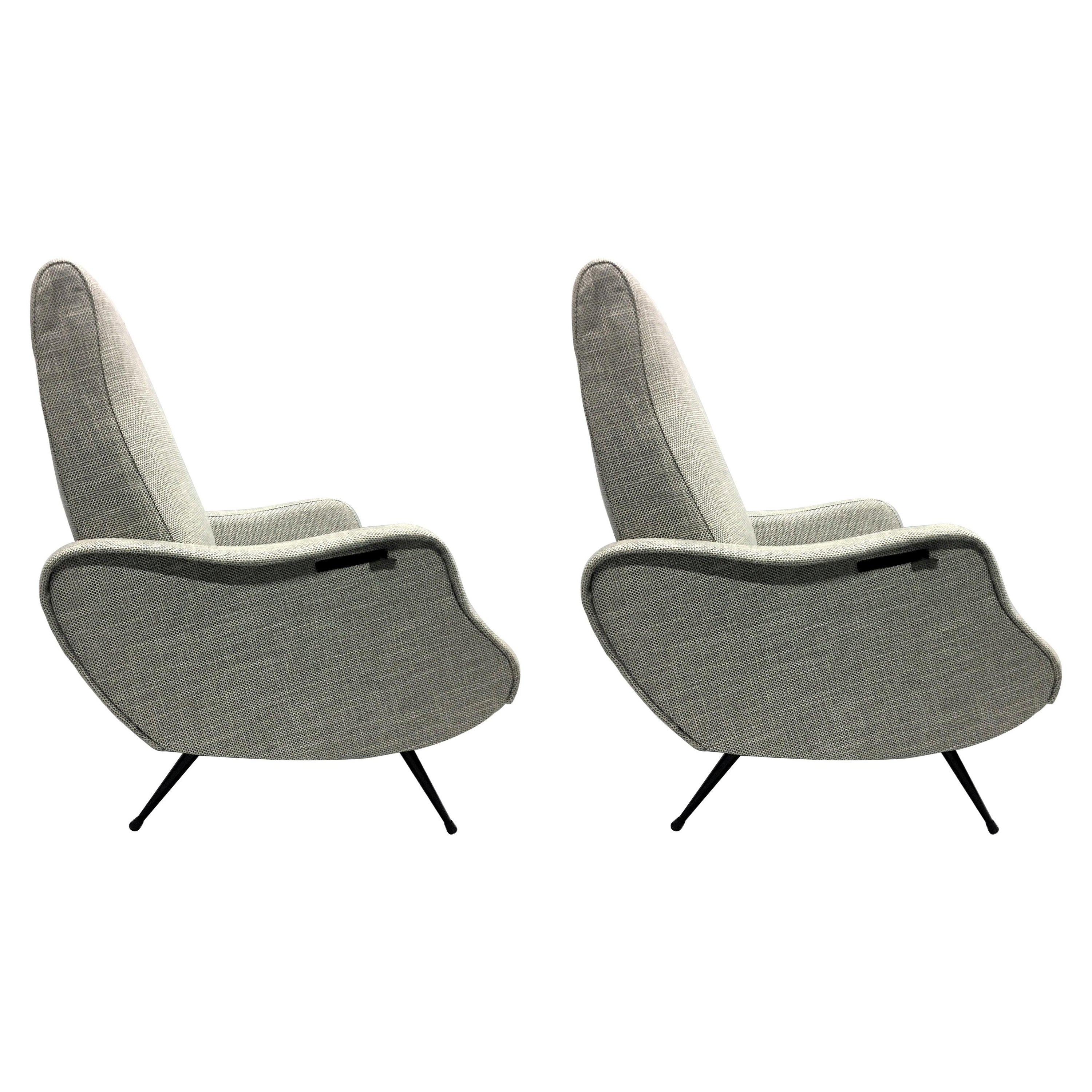 Pair of Mid-Century Modern Lounge Chairs/ Recliners Style Marco Zanuso, Italy