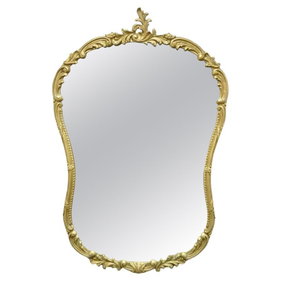 Antique French Rococo Style Gold Gilt Wood & Gesso Leafy Scroll Wall Mirror