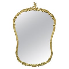 Antique French Rococo Style Gold Gilt Wood & Gesso Leafy Scroll Wall Mirror
