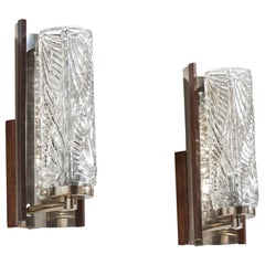 Swedish Designer, Wall Lights, Wood, Glass, Nickel, Sweden, 1950s