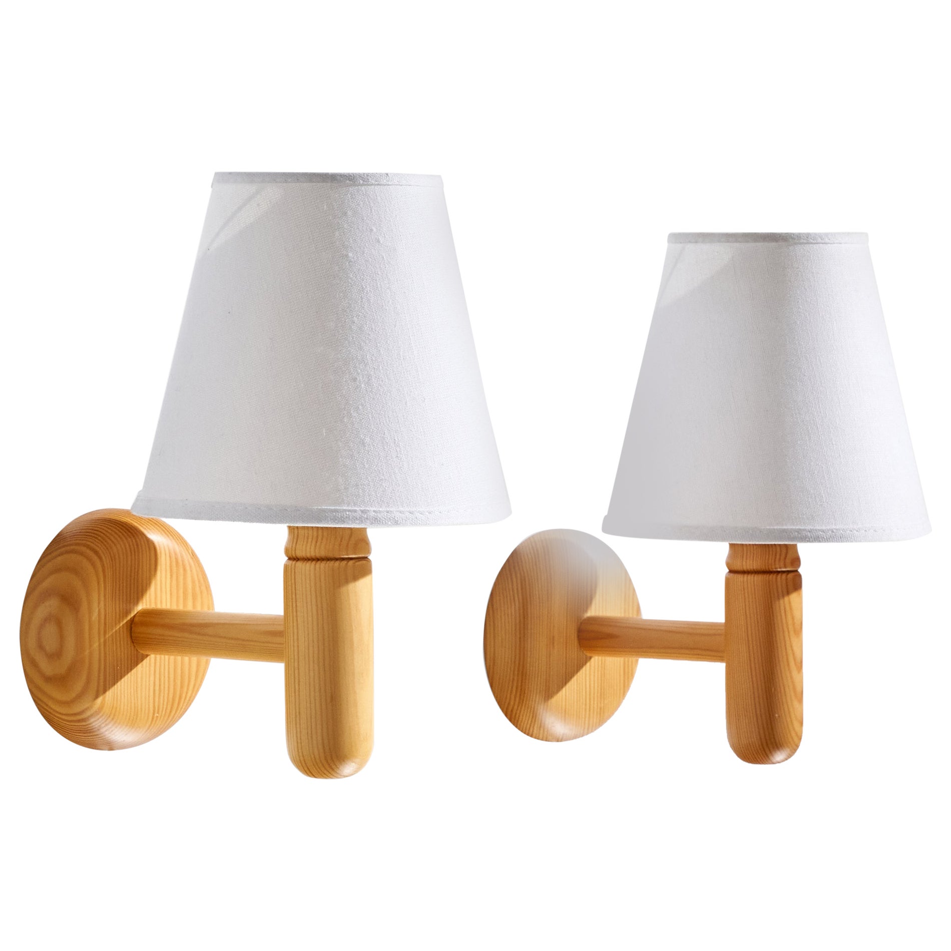 Vigan, Wall Lights, Pine, Fabric, Sweden, 1980s